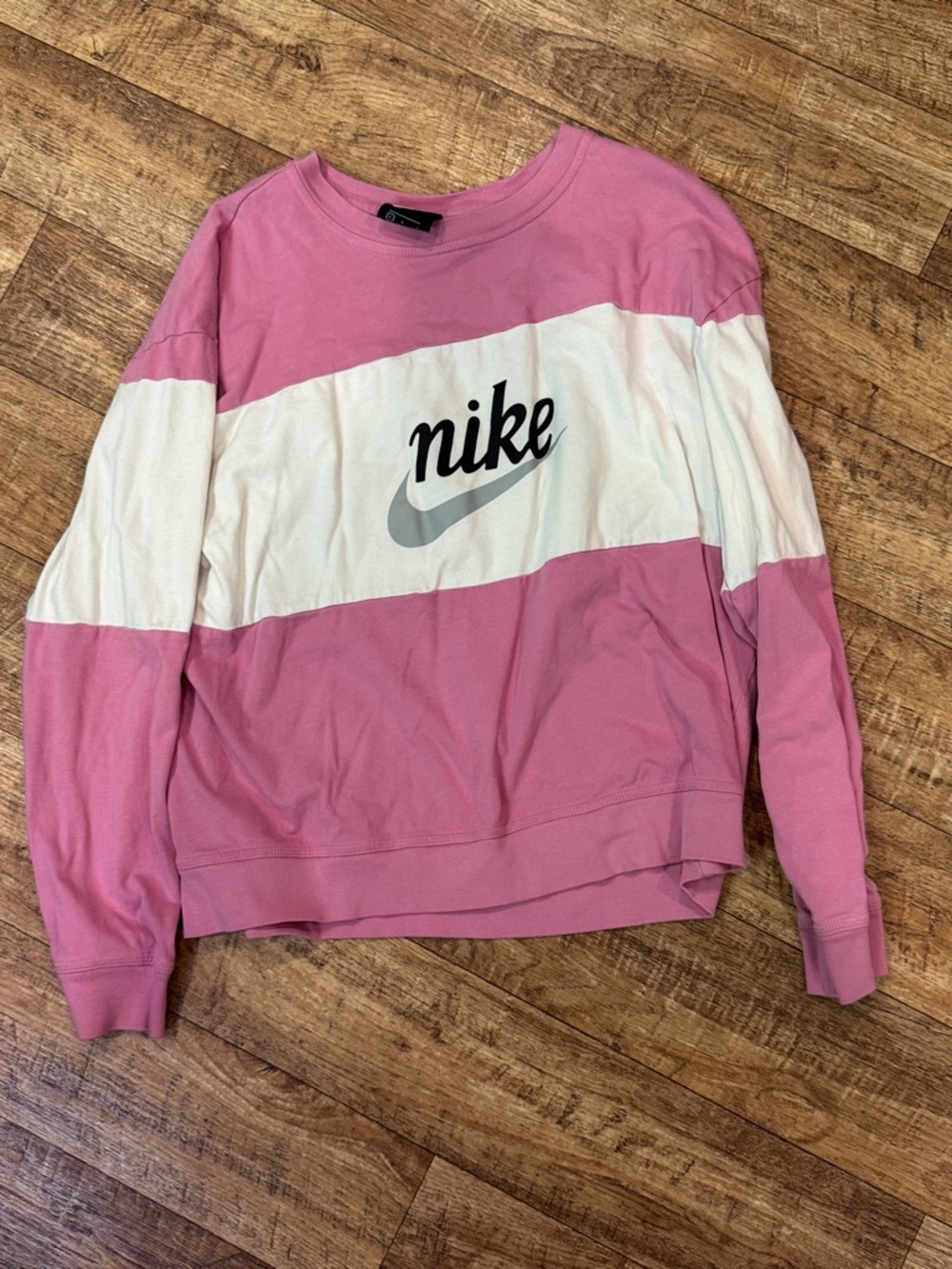 Nike Pink and White Colorblock Crewneck Sweatshirt